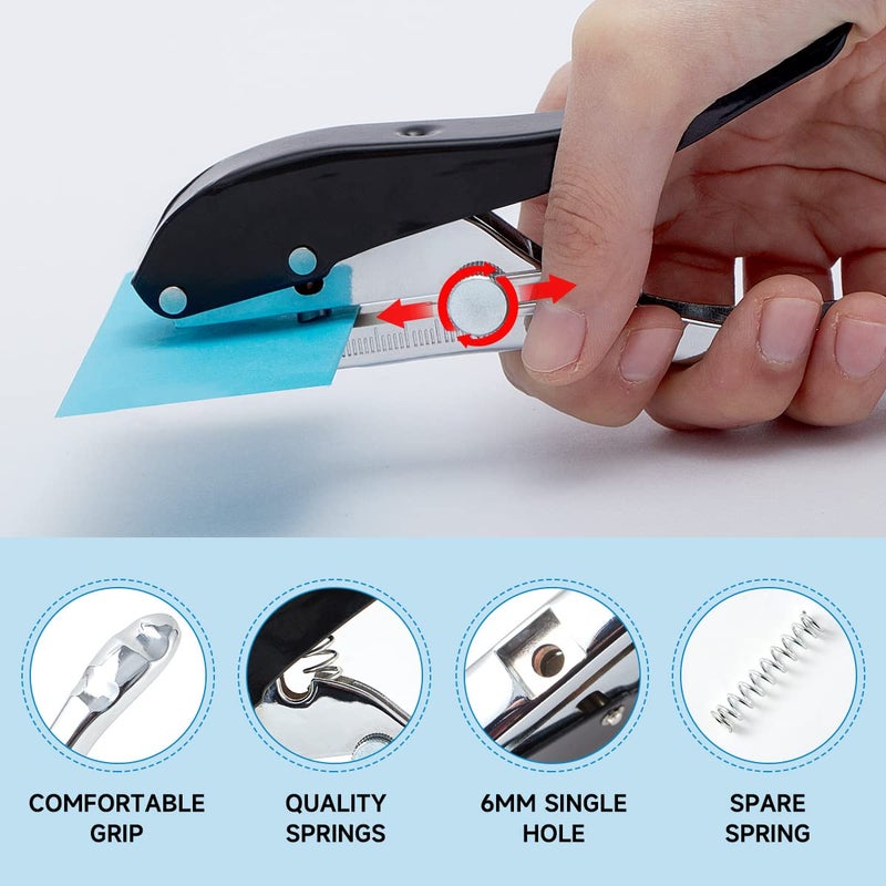 Newisdomake Hole Punch 1/4 inch, Heavy Duty Single Hole Punch Adjustable Hole Spacing, Metal Silver Hand-held Hole Puncher for ID Cards PVC Cards Badge Plastic Cardboard - Image 4